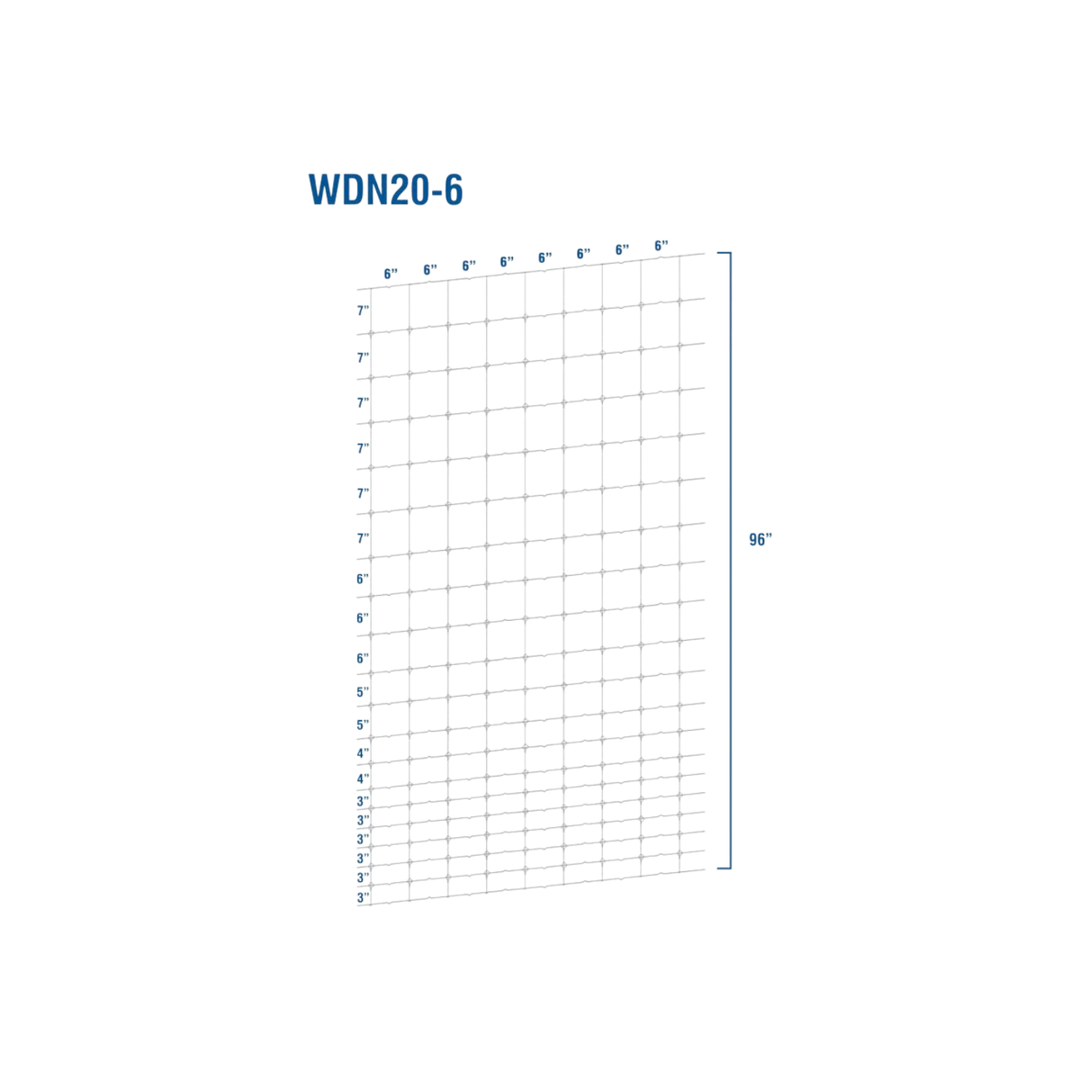 USA Grazing Systems 12.5 gauge high-tensile fixed-knot woven wire fence diagram showing 96 inch height and 6 inch stays