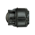 USA Grazing Systems Philmac compression end cap for HDPE pipe in black, designed for secure water line termination.