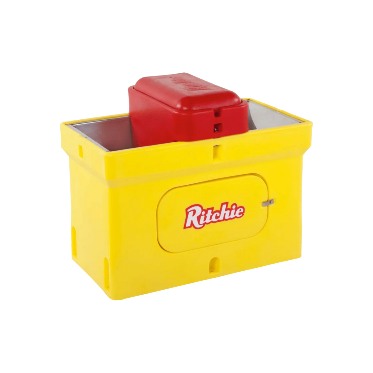 USA Grazing Systems Ritchie Omni 5 insulated automatic livestock waterer with a yellow base and red cover