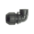 USA Grazing Systems Philmac 90-degree female compression elbow for HDPE pipe, black plastic plumbing fitting.