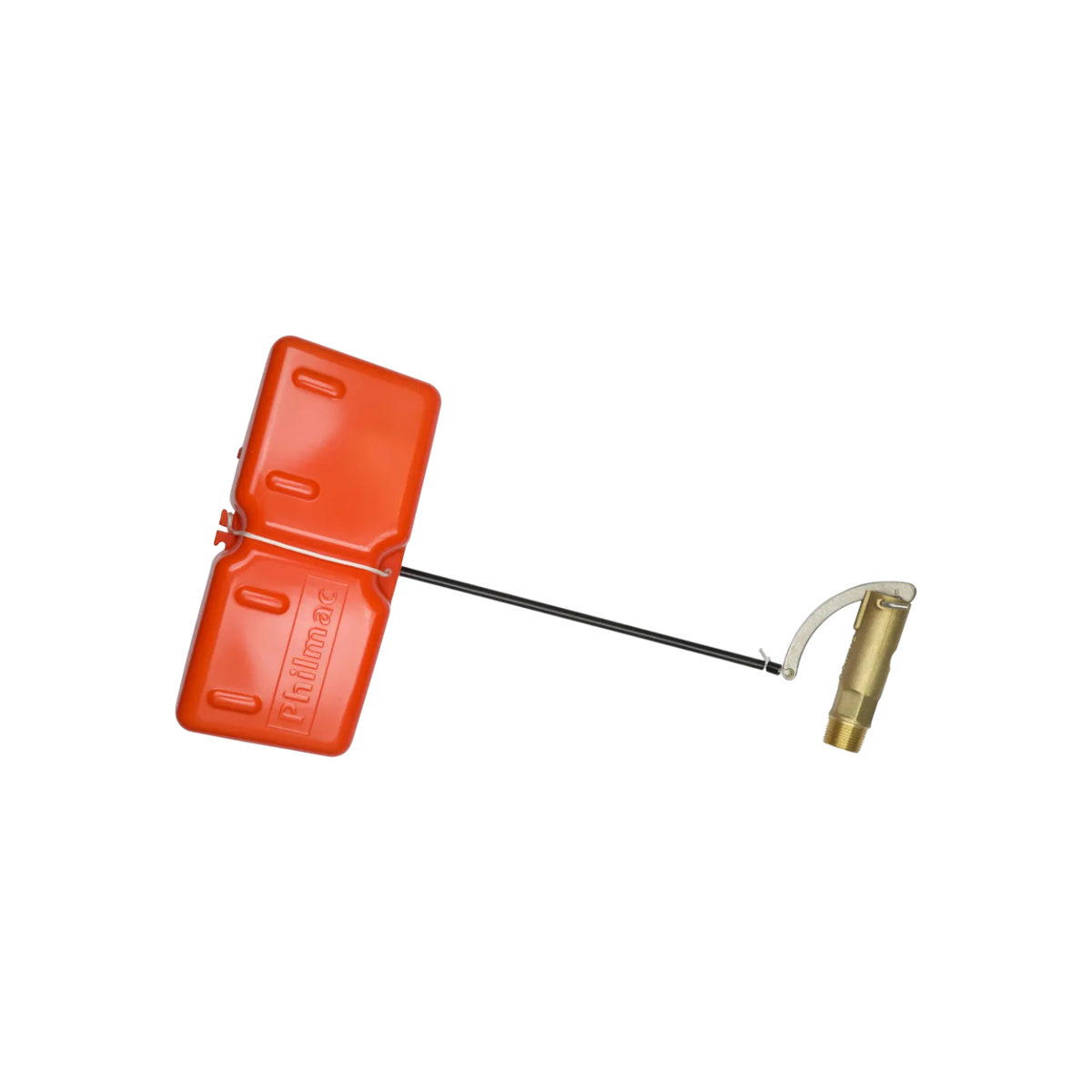USA Grazing Systems Philmac water trough valve with orange float, black cord, and brass valve fitting for livestock