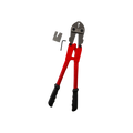 USA Grazing Systems 4-slot crimping tool with bright red handles, black grips, and included metal gauge and hex key.