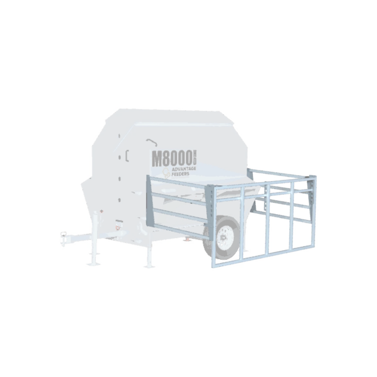 USA Grazing Systems Advantage creep gate attached to a livestock feeder for controlled calf feeding access.