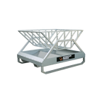 USA Grazing Systems Advantage Tray Hay Feeder for horses and cattle with a galvanized frame and stainless steel trays.