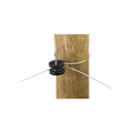 USA Grazing Systems high-strain black donut insulator installed on a wooden fence post with high-tensile wire.