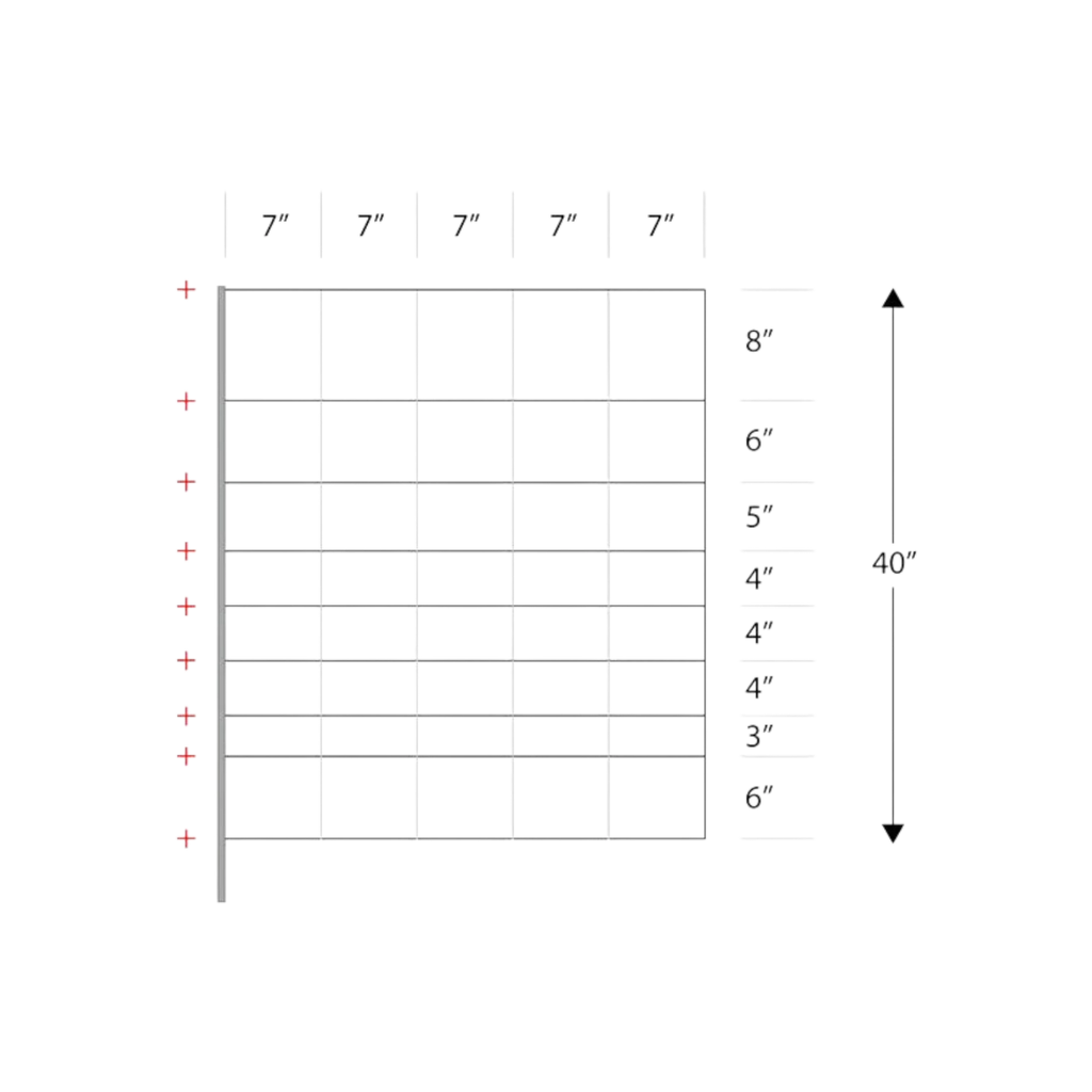 USA Grazing Systems electric netting diagram showing 40-inch height and 7-inch vertical spacing for sheep and goats