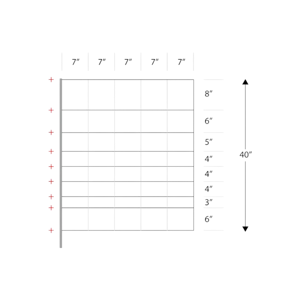 USA Grazing Systems electric netting diagram showing 40-inch height and 7-inch vertical spacing for sheep and goats
