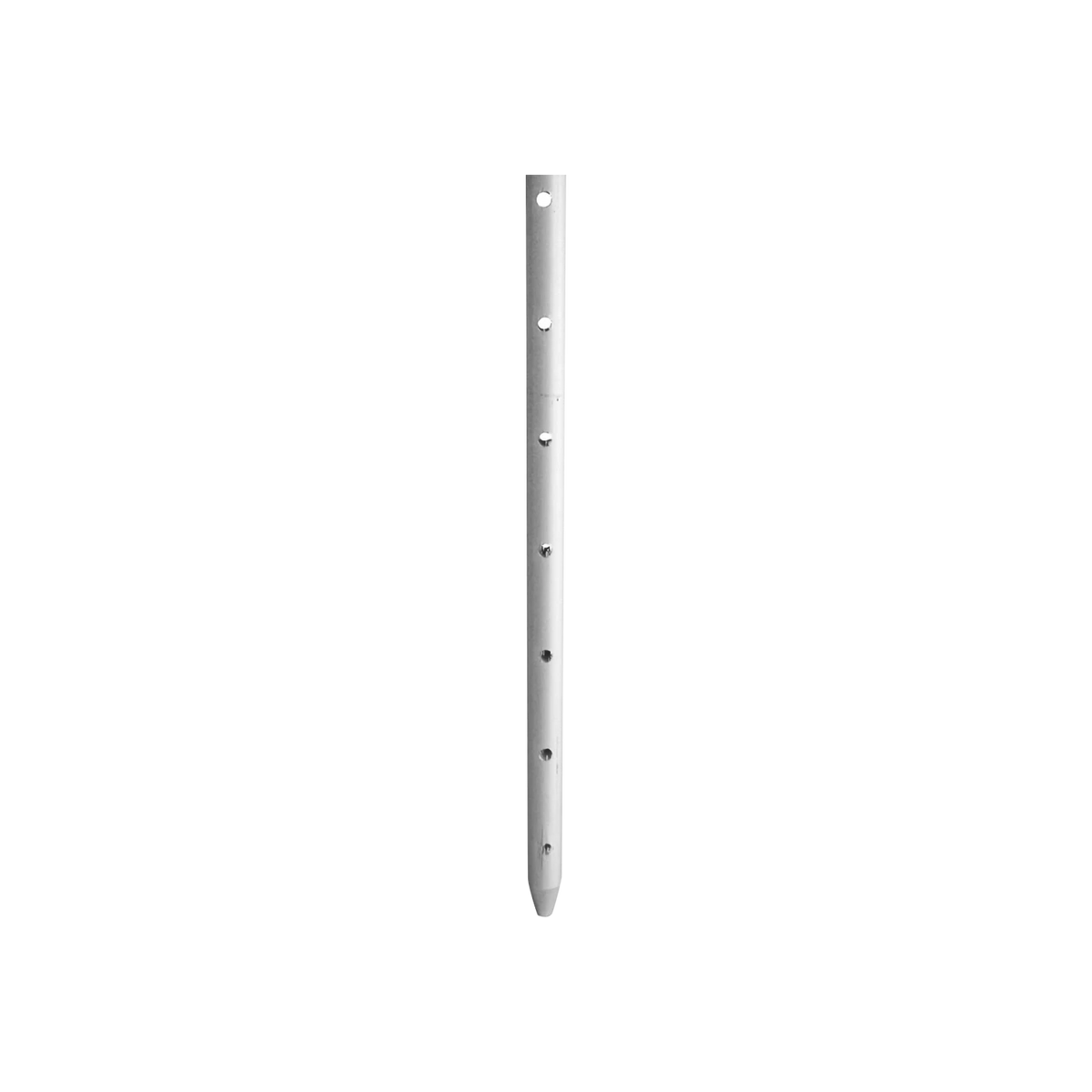 USA Grazing Systems 11/16 inch white fiberglass post with a pointed end and pre-drilled holes for fencing.