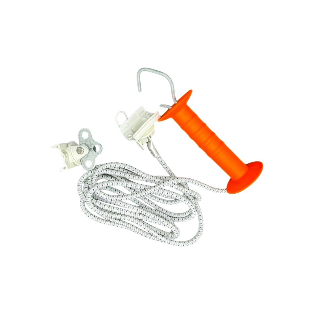 USA Grazing Systems Gallagher Bungy Gate with orange handle and stretchable cord for electric fence gateways.