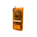 USA Grazing Systems Gallagher digital voltmeter for testing electric fence voltage with a clear orange handheld case.