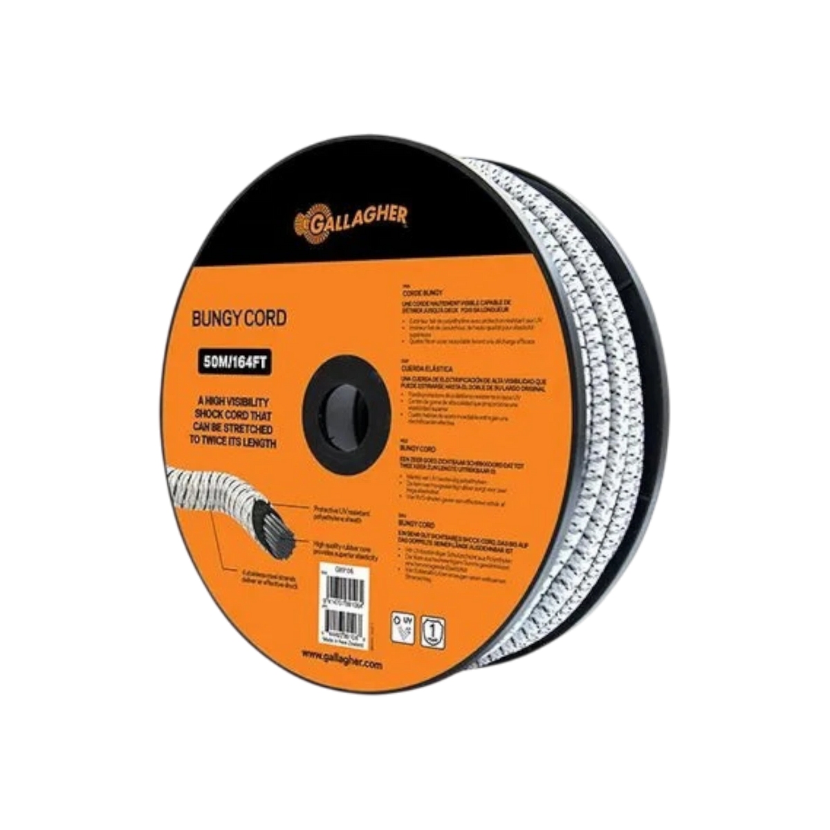 USA Grazing Systems Gallagher 50m electric bungy cord roll for flexible livestock fencing and pasture gates