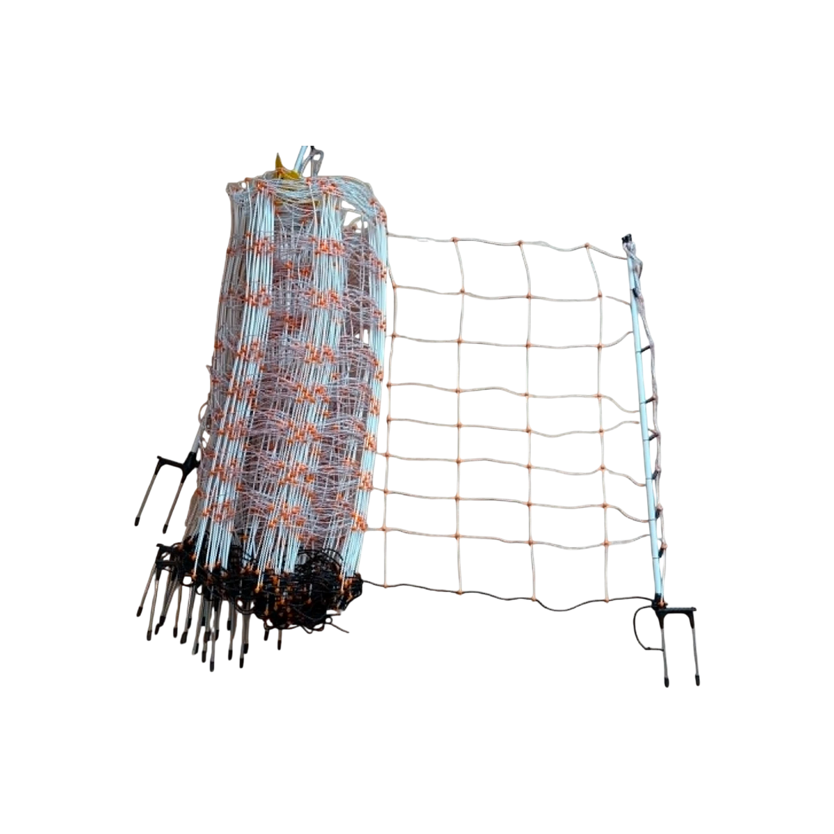 USA Grazing Systems Gallagher 35-inch electric sheep netting roll with white conductive wires and integrated posts.