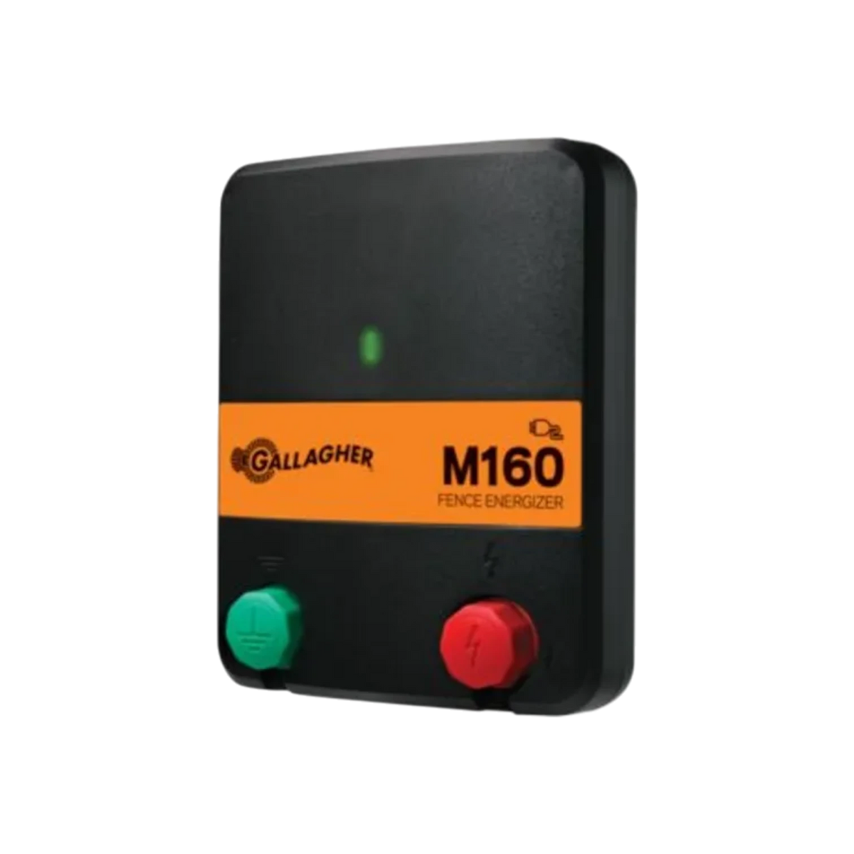 USA Grazing Systems Gallagher M160 mains-powered electric fence energizer with black housing and orange control panel