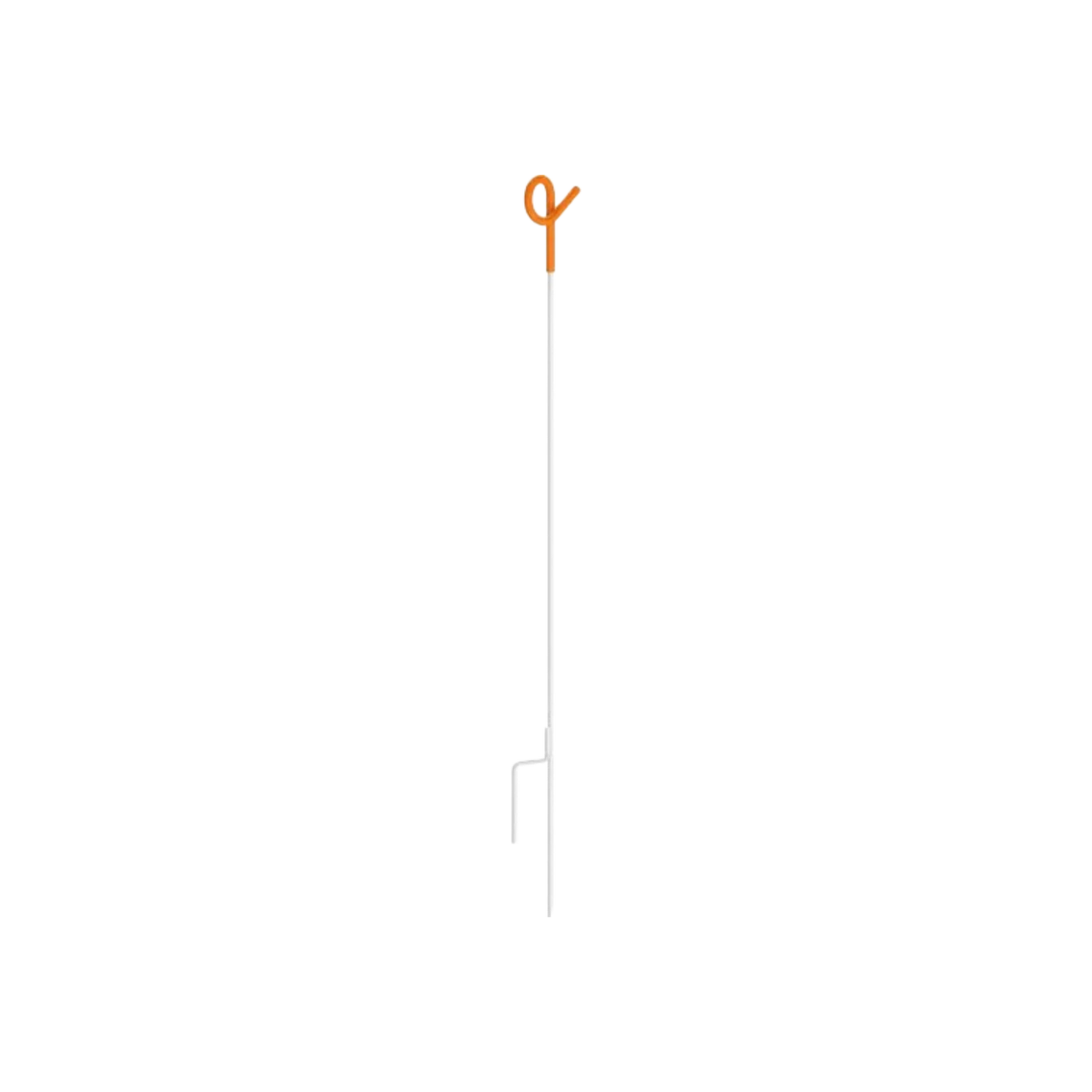 USA Grazing Systems 42-inch Gallagher Pigtail Post with a white spring steel shaft and bright orange insulated head.
