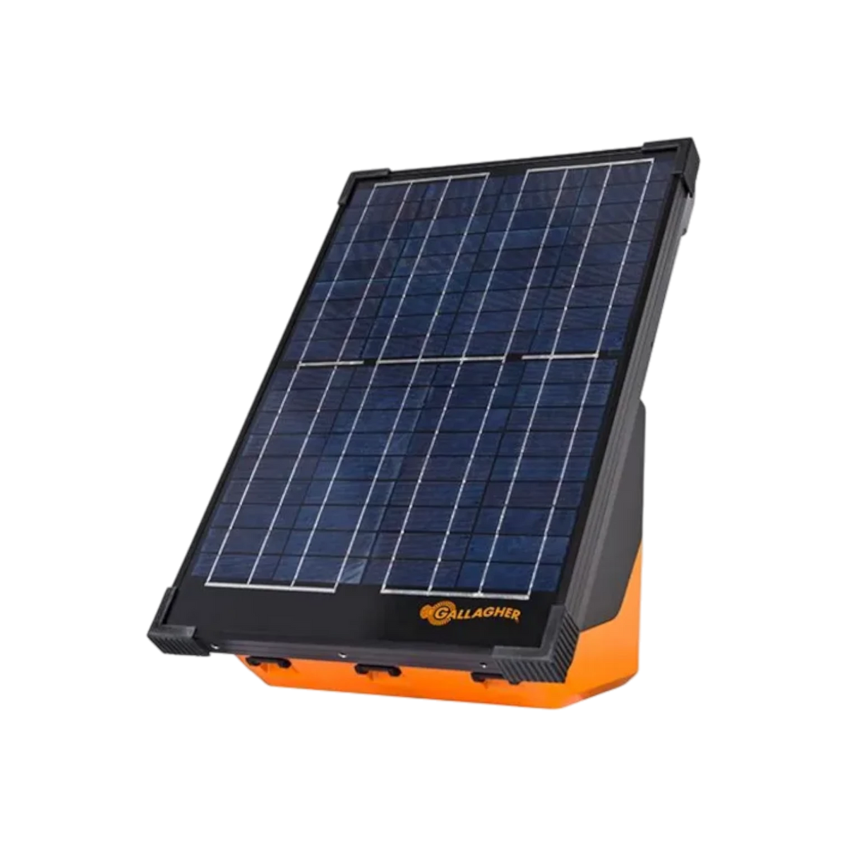 USA Grazing Systems Gallagher S200 solar electric fence energizer with integrated panel and orange base