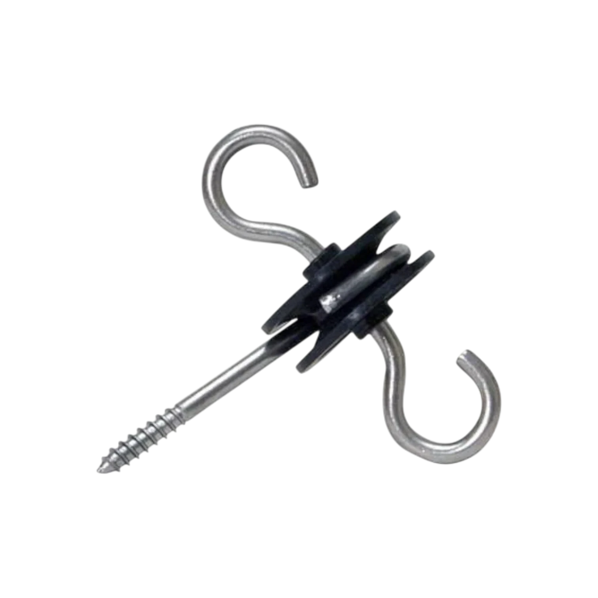 USA Grazing Systems gate handle double hook-up featuring two metal hooks and a black insulator for electric fencing.