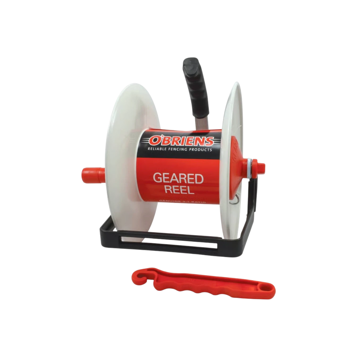USA Grazing Systems O'Brien 3:1 geared electric fencing reel with white spool, red drum, and red gate handle.