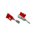 USA Grazing Systems Taragate geared reel latch assembly replacement parts with red plastic and metal locking levers.