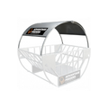 USA Grazing Systems Advantage Hay Feeder Roof installed on a metal cradle and tray feeder for weather protection.
