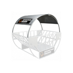 USA Grazing Systems Advantage Hay Feeder Roof installed on a metal cradle and tray feeder for weather protection.