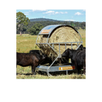 USA Grazing Systems Advantage hay feeder roof installed on a cradle feeder with cattle eating hay in a pasture