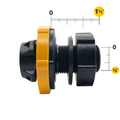 USA Grazing Systems Jobe Detach Tail Long valve fitting with black and yellow plastic components for water systems.
