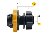 USA Grazing Systems Jobe Detach Tail Long valve fitting with black and yellow plastic components for water systems.