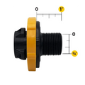 USA Grazing Systems Jobe Detach Tail short version valve component with yellow locking ring and black threaded inlet.