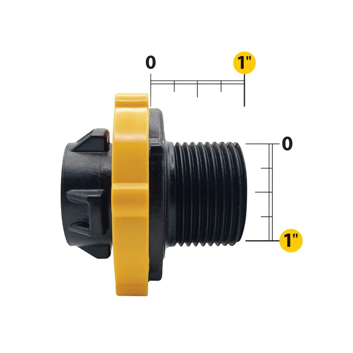 USA Grazing Systems Jobe Detach Tail short version valve connector with black plastic body and yellow locking ring