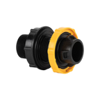 USA Grazing Systems Jobe long detach tail valve fitting with black threaded body and yellow locking collar
