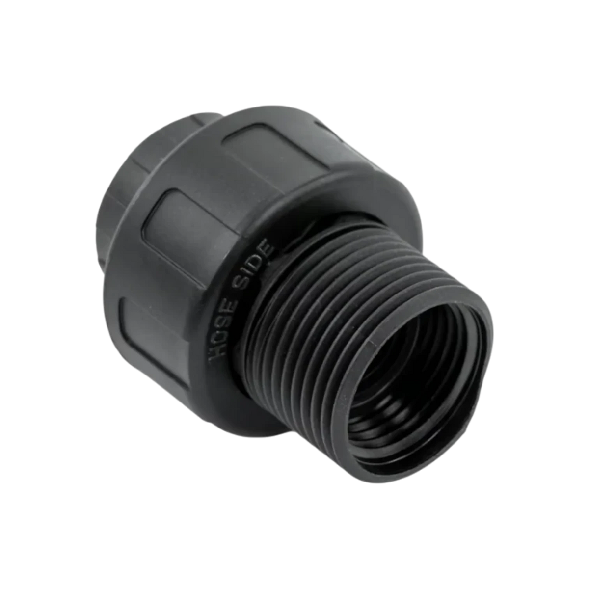 USA Grazing Systems Jobe black plastic quick coupler fitting for 3/4 inch GHT to 3/4 or 1 inch NPT connections.