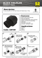 USA Grazing Systems Jobe NPT to GHT quick coupler fitting for connecting garden hoses to agricultural water systems