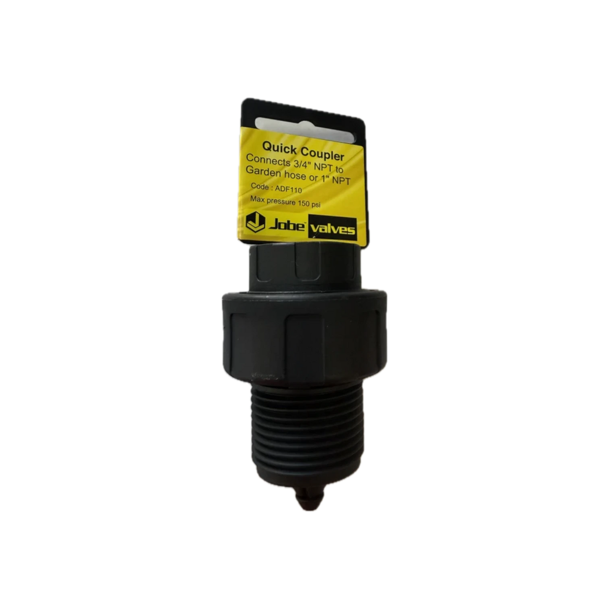 USA Grazing Systems Jobe NPT to GHT quick coupler fitting for 3/4 inch garden hose and 3/4 or 1 inch NPT connections.