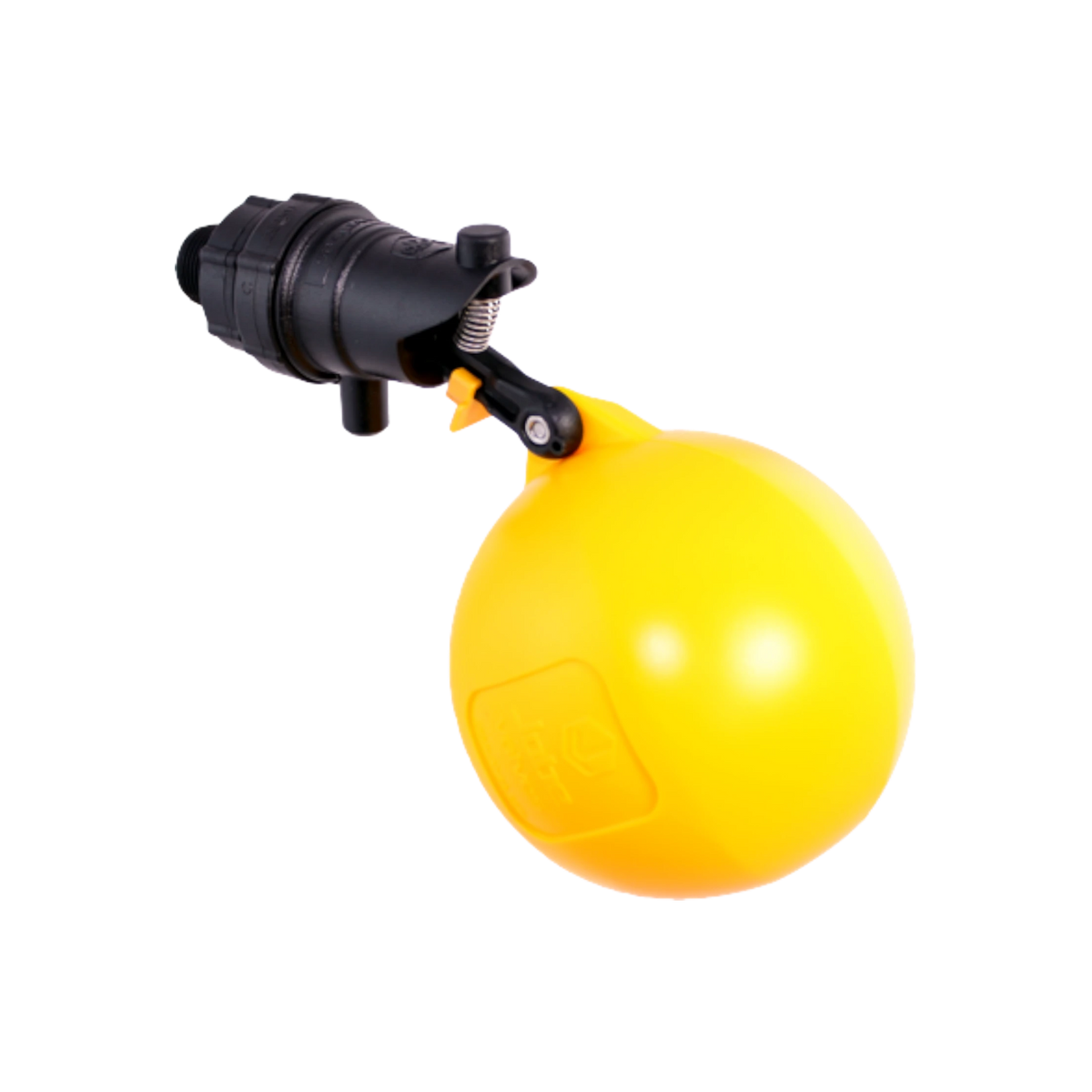 USA Grazing Systems Jobe Rojo 3/4 inch automatic float valve with a bright yellow float and black mechanical body.
