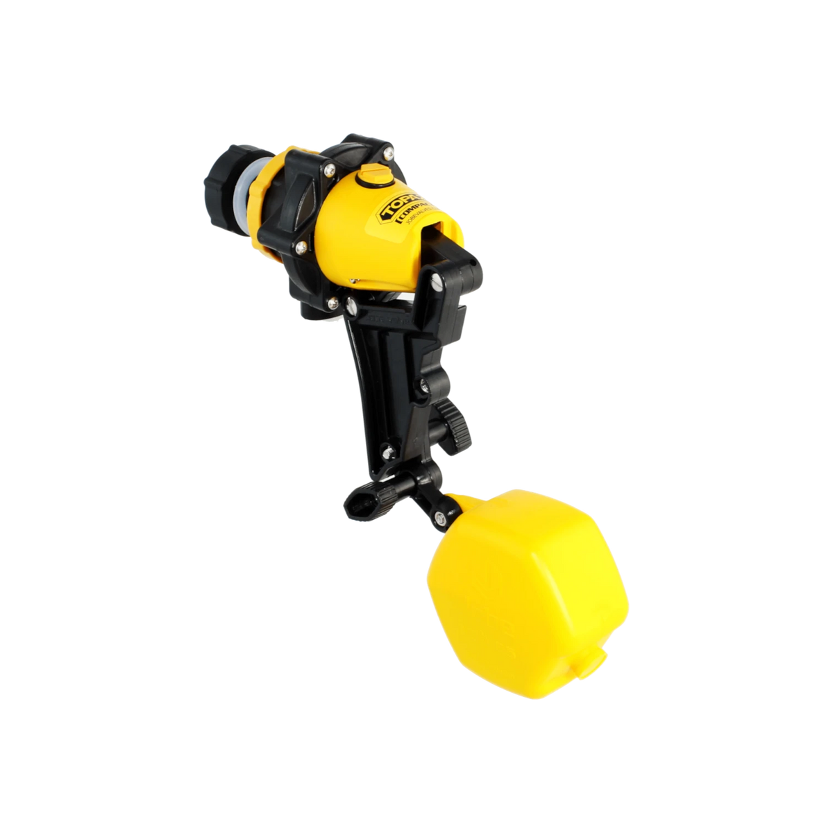 USA Grazing Systems Jobe Topaz high-flow automatic float valve for livestock water tanks with adjustable yellow float.