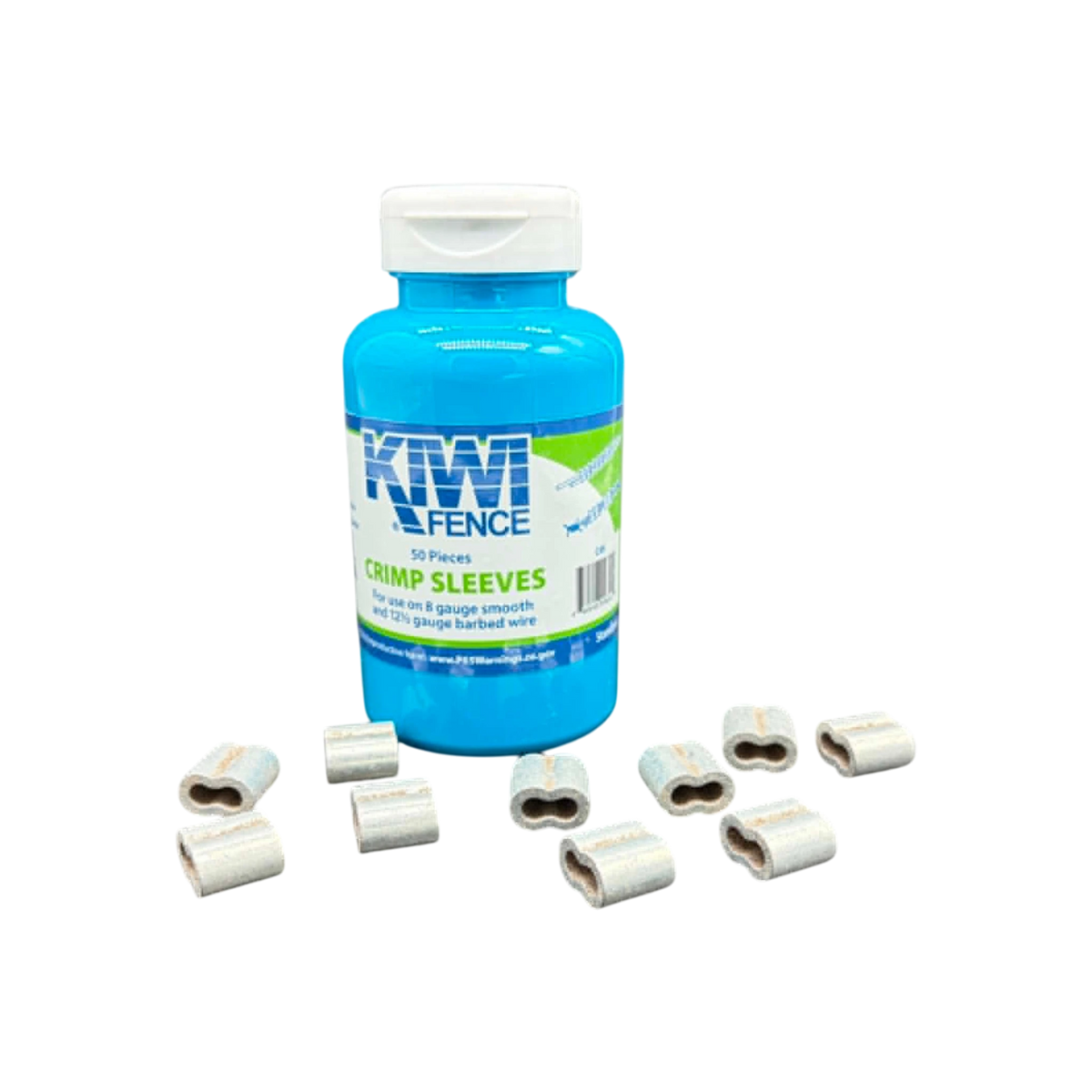 USA Grazing Systems Kiwi C45 crimp sleeves for 8 gauge smooth or 12.5 gauge barbed wire in a 50 pack container