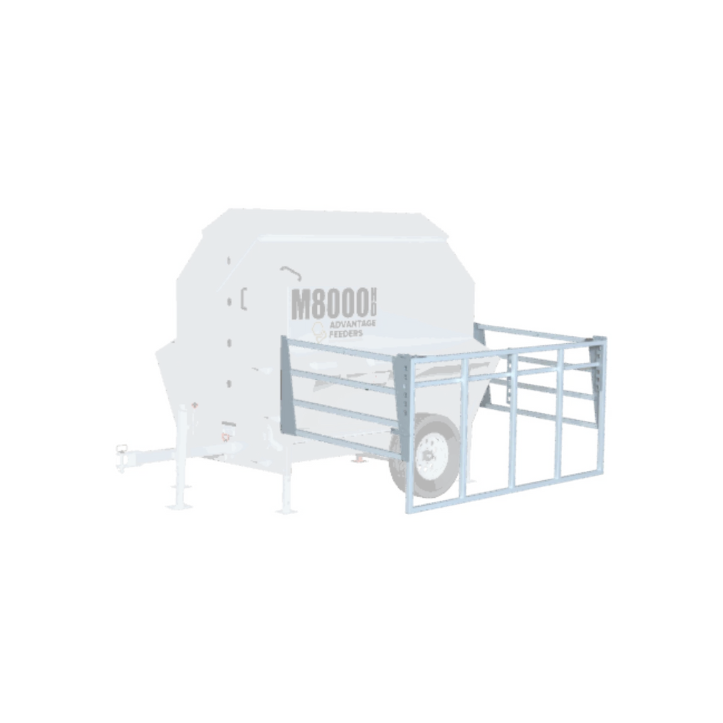 USA Grazing Systems Advantage M8000HD livestock feeder with a calf creep feeding gate attachment for cattle.