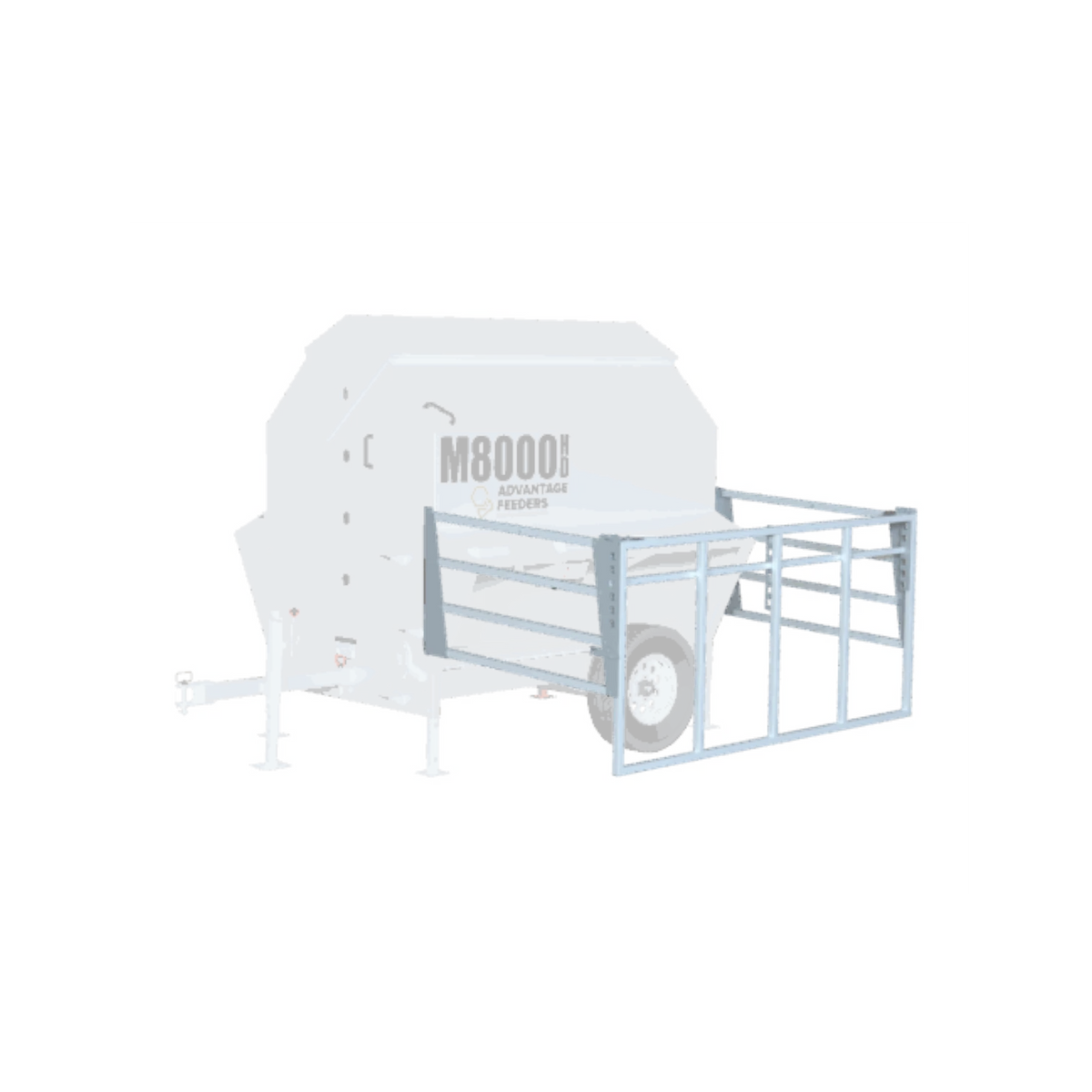 USA Grazing Systems Advantage M8000HD livestock feeder with a calf creep feeding gate attachment for cattle.