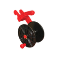 USA Grazing Systems mini electric fence reel with black spool and red frame featuring a lynch pin for quick setup