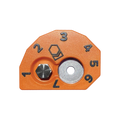 USA Grazing Systems Advantage orange cam adjuster for grain feeders with numbered settings and stainless steel hardware