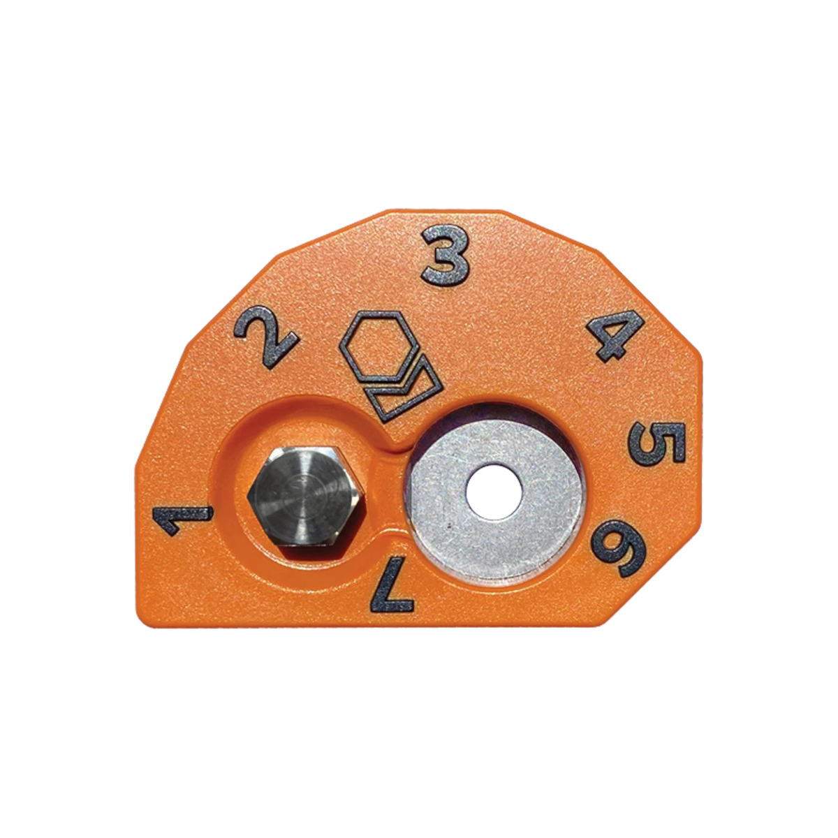 USA Grazing Systems Advantage orange cam adjuster for grain feeders with numbered settings and stainless steel hardware