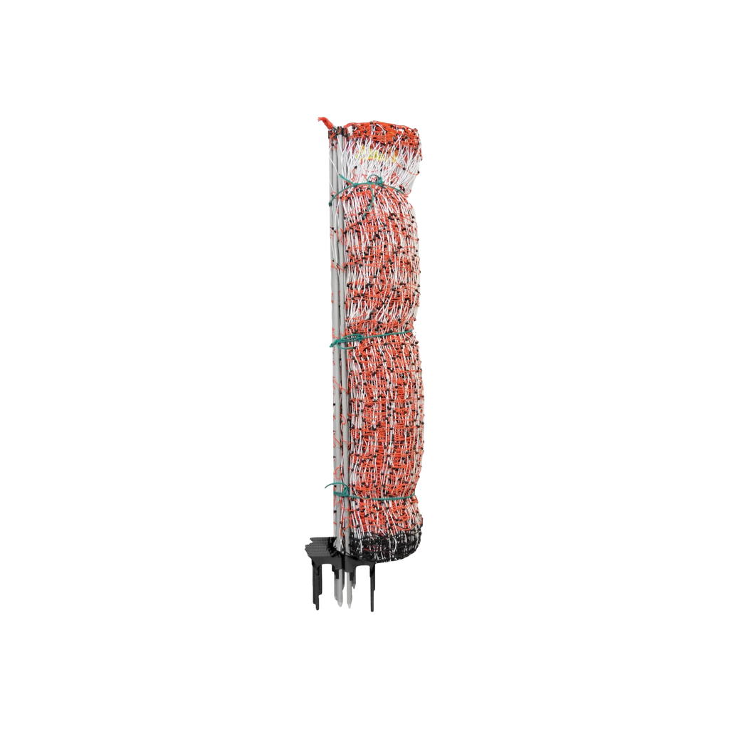 USA Grazing Systems orange electric poultry netting roll with integrated posts for portable livestock fencing