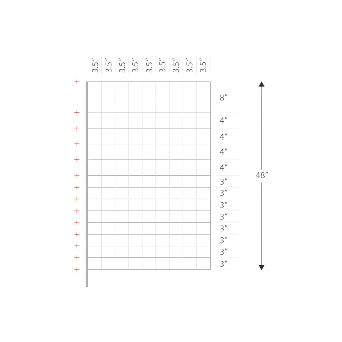 USA Grazing Systems electric poultry netting diagram showing 48-inch height and 3.5-inch mesh spacing specifications.