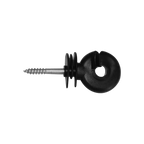 USA Grazing Systems black plastic screw-in ring insulator for electric fencing with a metal wood screw base