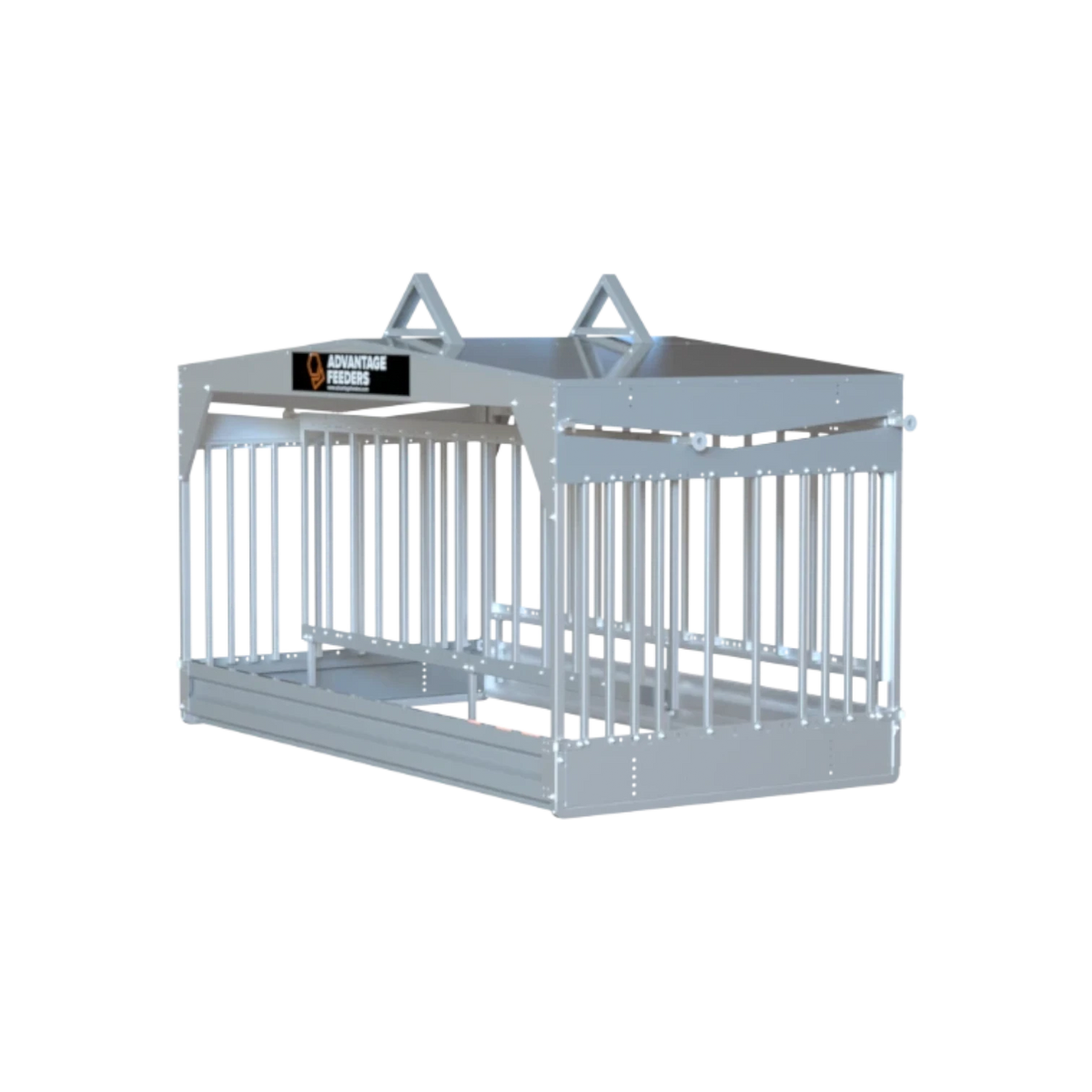 USA Grazing Systems Advantage Sliding Gate Hay Feeder, a heavy-duty galvanized steel round bale livestock feeder.