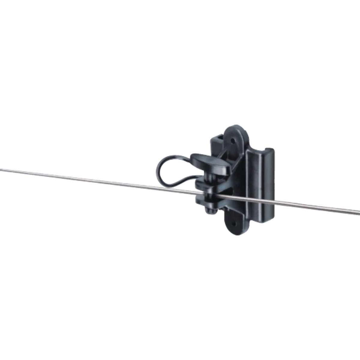 USA Grazing Systems Speedrite dual purpose black plastic insulator with self-locking pin securing electric fence wire