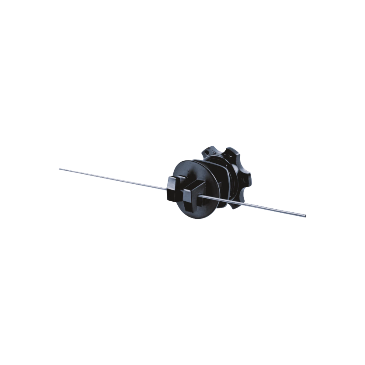 USA Grazing Systems Speedrite multi-fit rod post insulator in black, holding a thin electric fence wire securely.