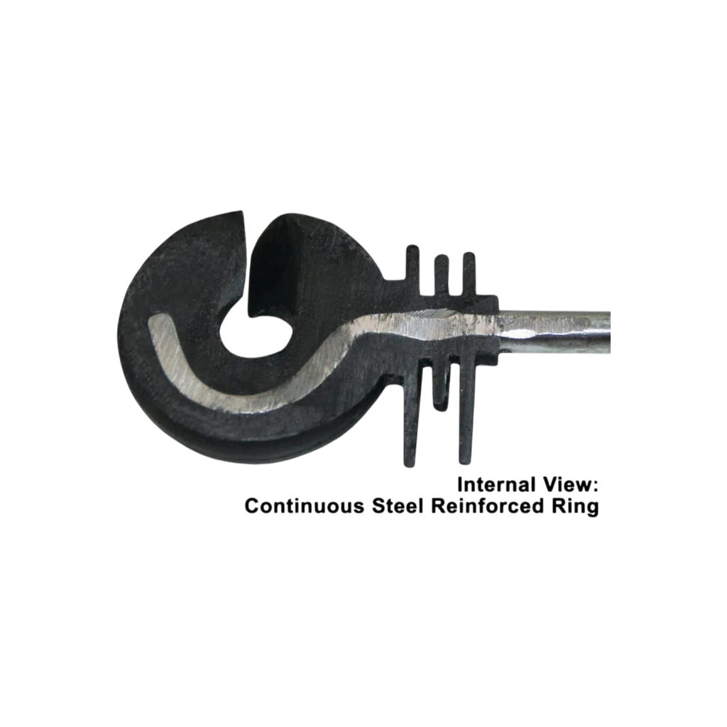 USA Grazing Systems screw-in ring insulator featuring a black plastic housing with a continuous steel reinforced core