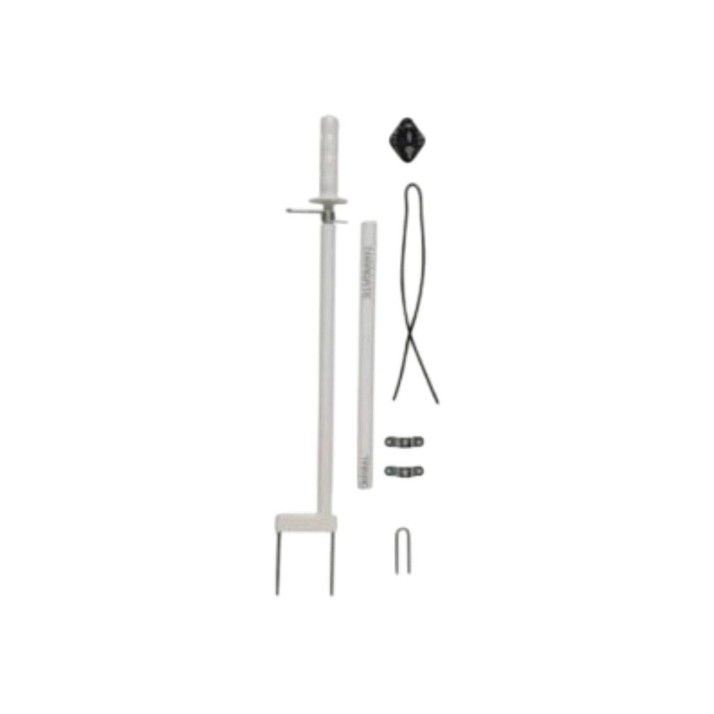 USA Grazing Systems Taragate electric gate kit components including handle, fiberglass rod, and mounting hardware