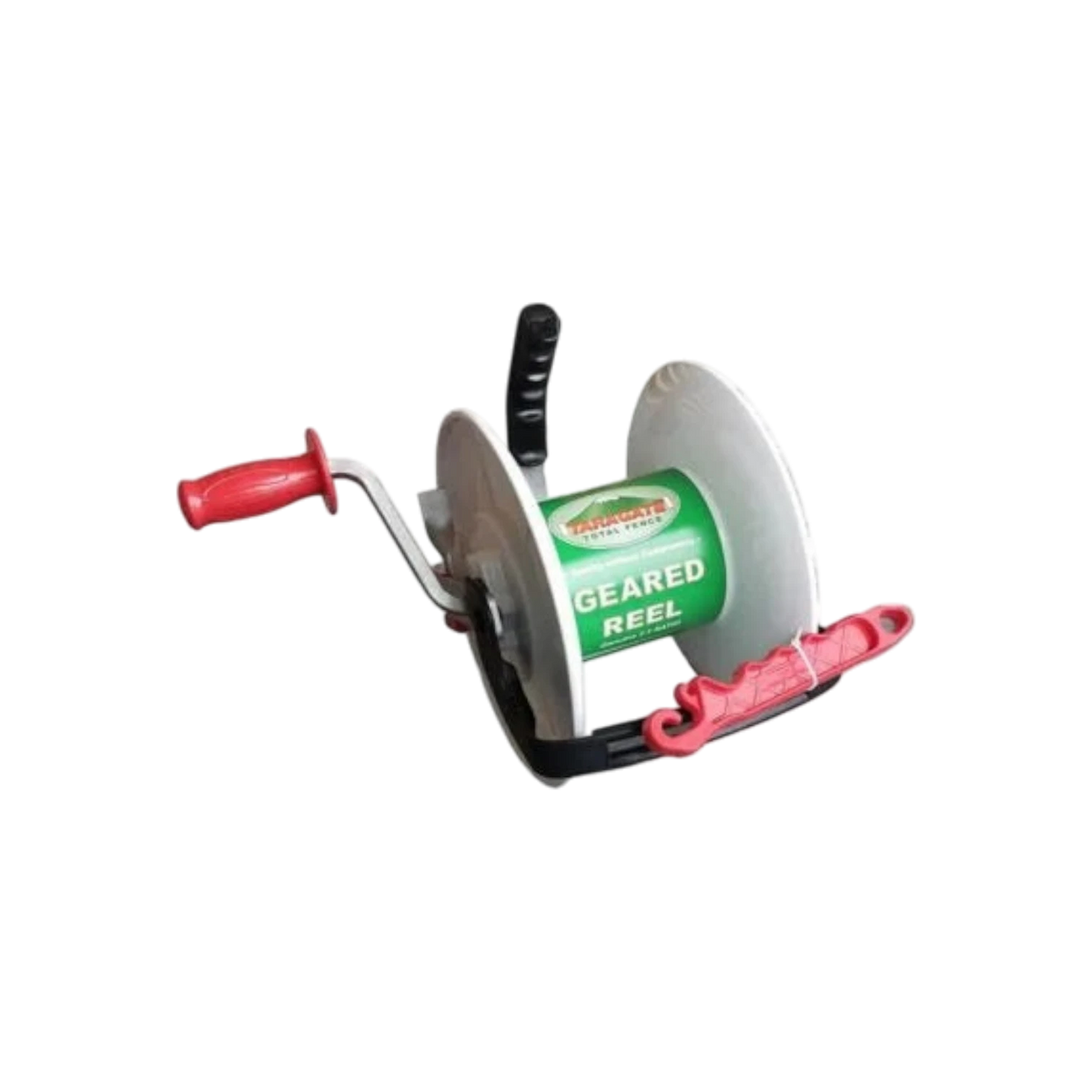 USA Grazing Systems Taragate 3:1 geared electric fencing reel with white spool and red handles for farm use
